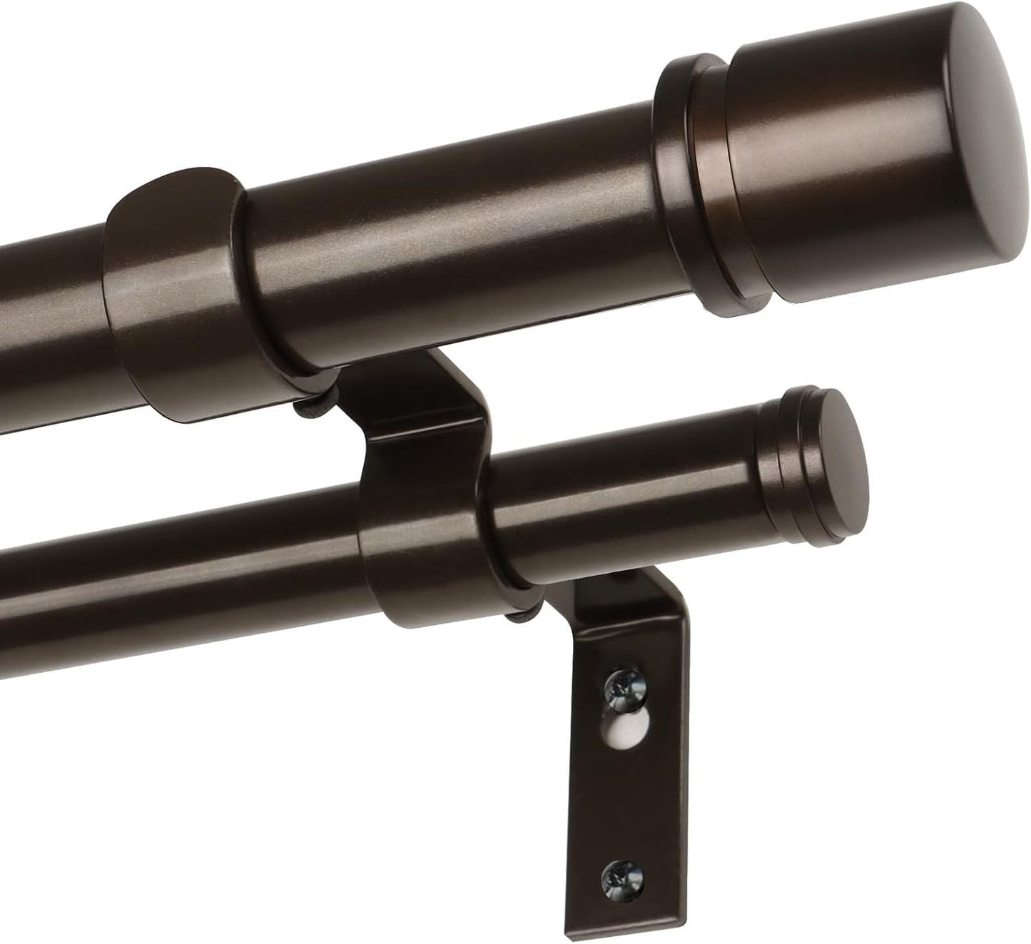 Double Curtain Rod 32 to 86 Inch, HOTOZON 1 Inch Heavy Duty Curtain Rods for Windows, Telescoping Double Drapery Rod with Simple Cap Finials, Bronze