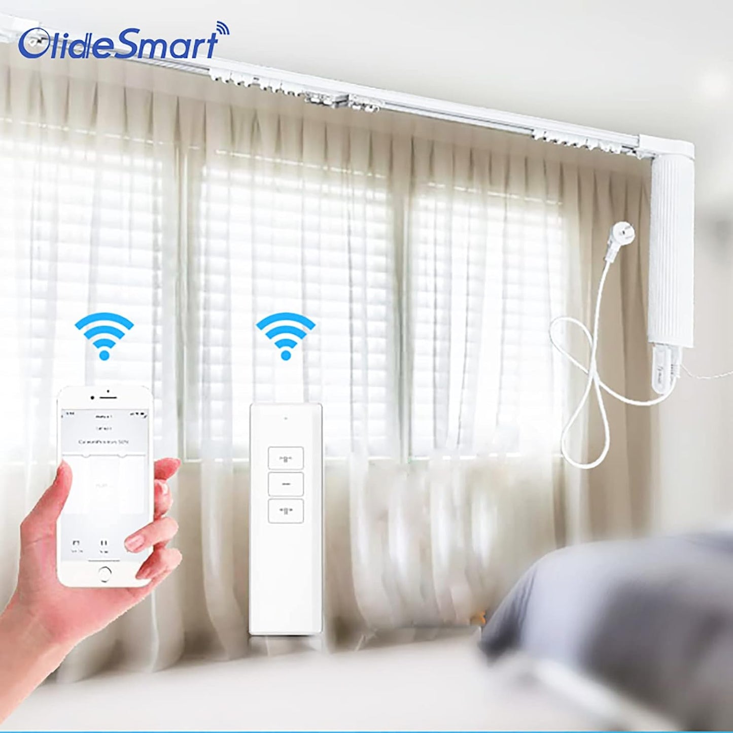 OlideSmart DIY WiFi Smart Automatic Curtain Motor Track System, Automatic Curtain Motor, Blinds Tracks, Length can be Customized (White, 4.2m)