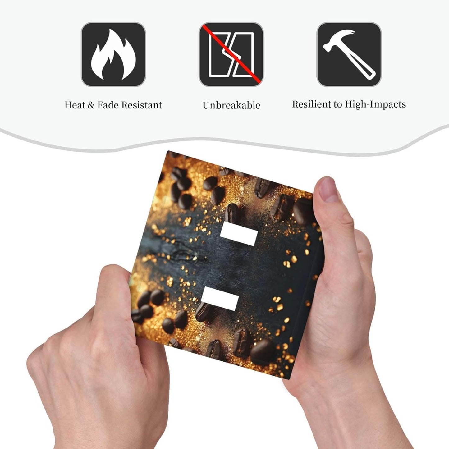 Decorative Light Switch Cover Plate Black Wood Board Gold Dust Coffee Beans 2 Gang Wall Plate Oversized Double Toggle Two Switch Wall Cover Plate Dual Device Face Plate