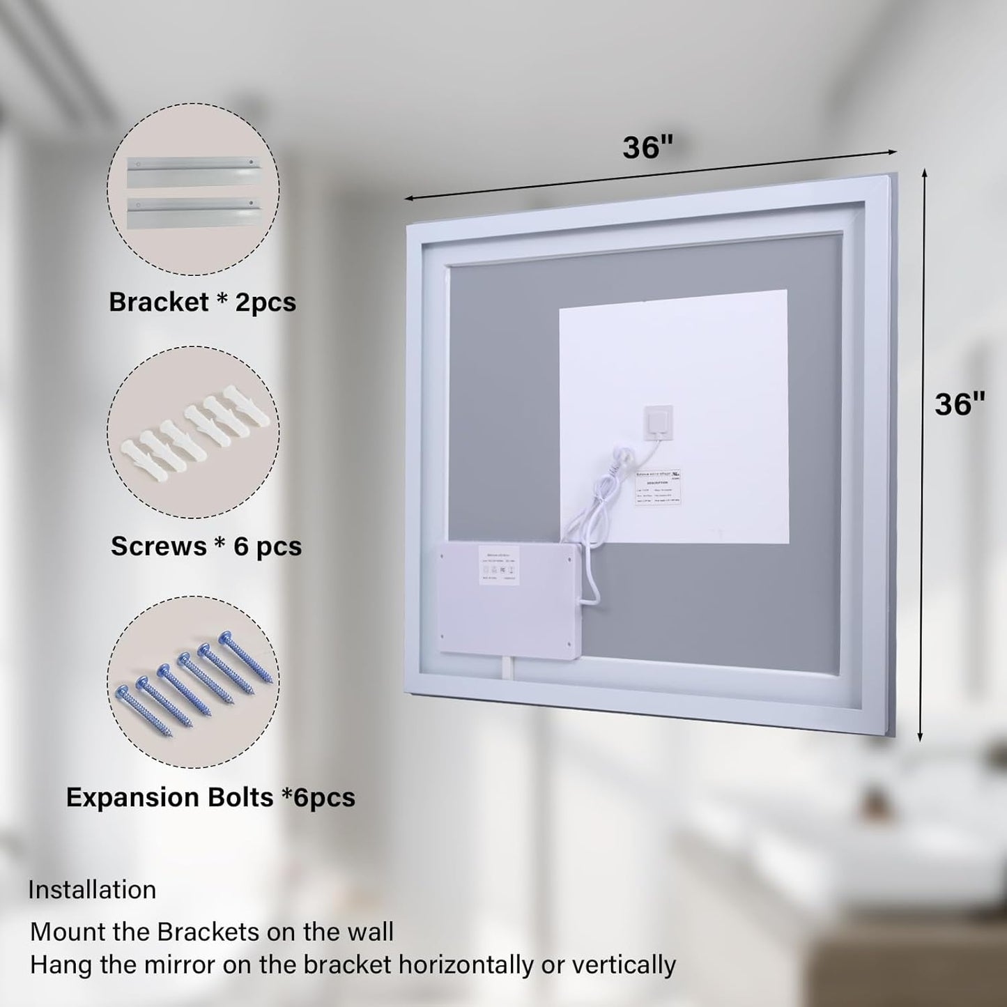 36x36 Inch Smart LED Bathroom Mirror - Anti-Fog Vanity Mirror with Touch Sensor, 3 Color Lighting & Dimmable Memory Function, Lighted Mirror, Modern Bathroom Wall Mirror