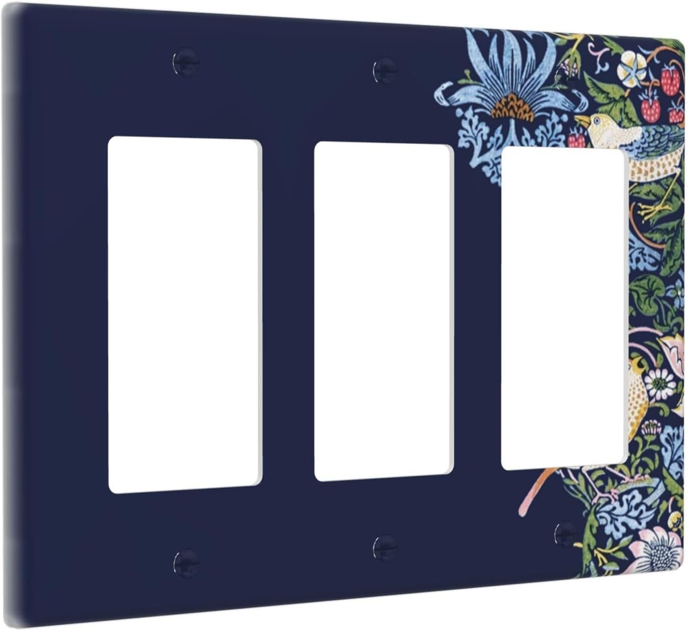 Decorative Outlet Covers Vintage Blue Morris Strawberry Thief Bird Flower 3 Gang Wall Plate Triple Rocker Light Switch Cover Plate Jumbo Electrical GFCI Faceplate