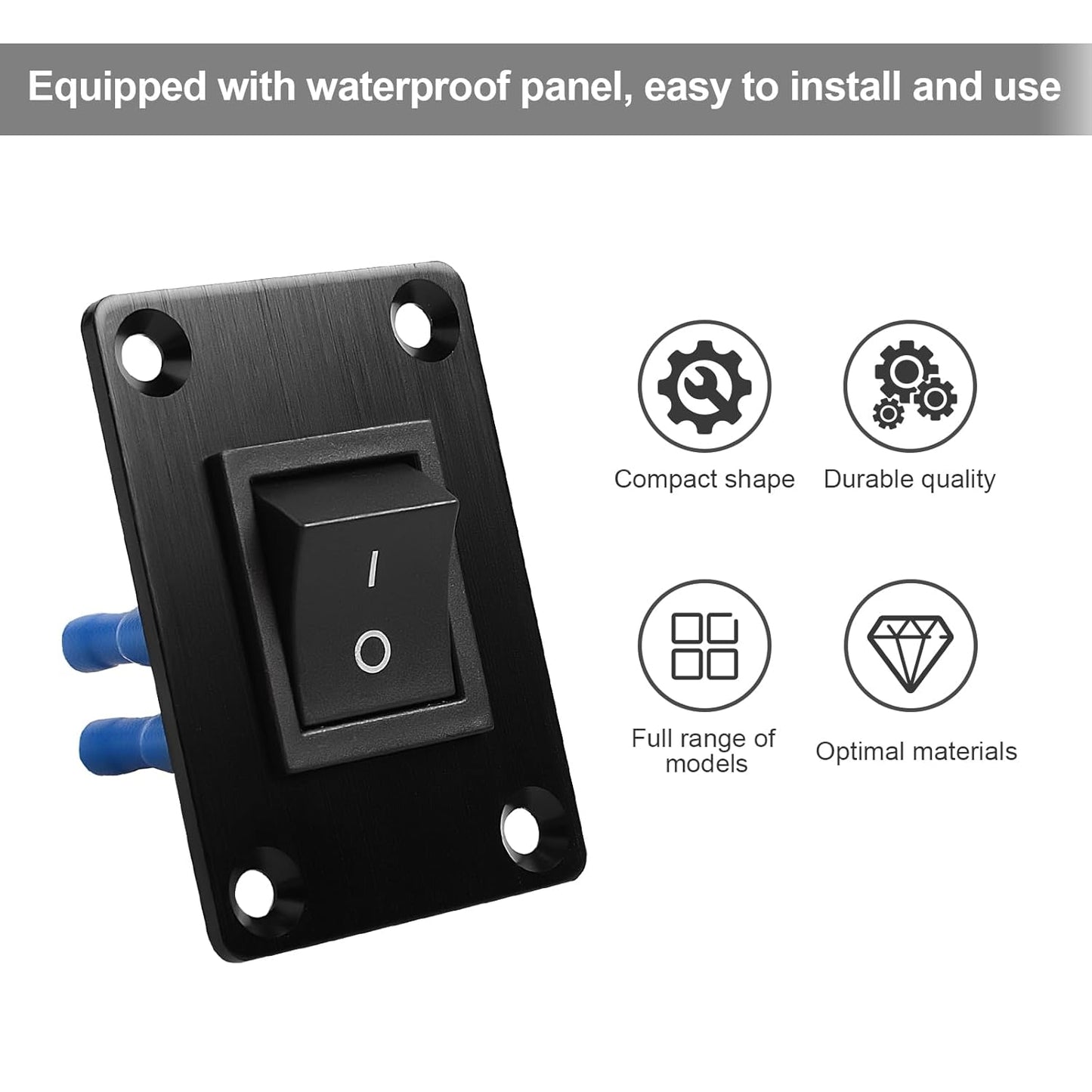 1Pcs Black KCD4 Boat Rocker Switch 2-Position 4-Pin DPST Panel Switch 16A 250VAC 20A 125VAC, with 6pcs FDFD2-250 Blue Terminals, CE