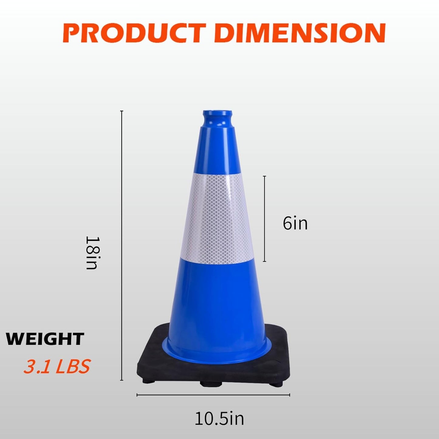 8 Pack 18 Inch Blue Durable Training Cones with Black Base, Playground Boundary Markers, School Events, Driveway Safety, Sports Use (8, Blue, 18 Inch)