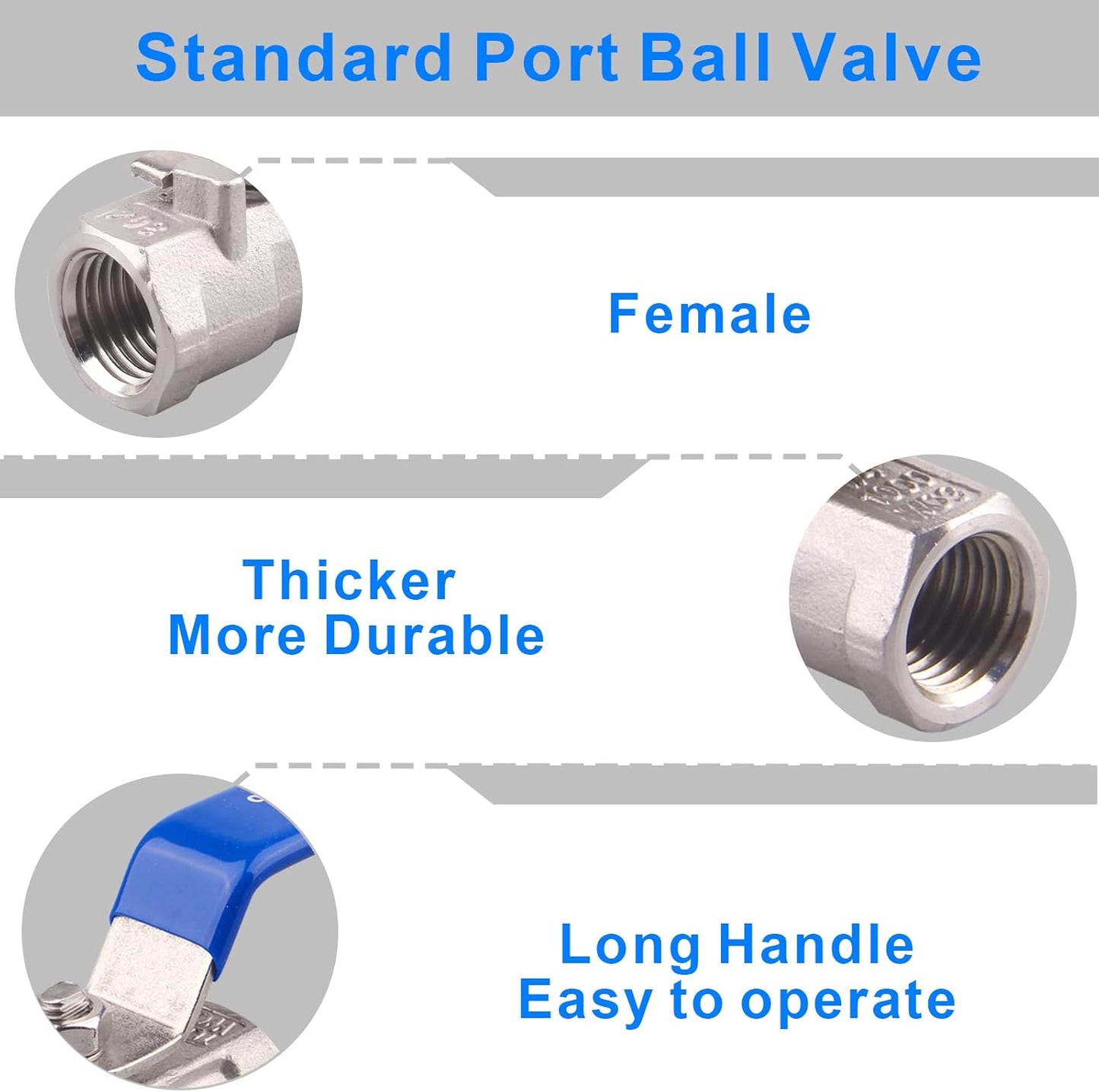 DERNORD Stainless Steel Ball Valve 1PC Type 0.25 Inch NPT Standard Port for Water, Oil, and Gas (Pack of 2)