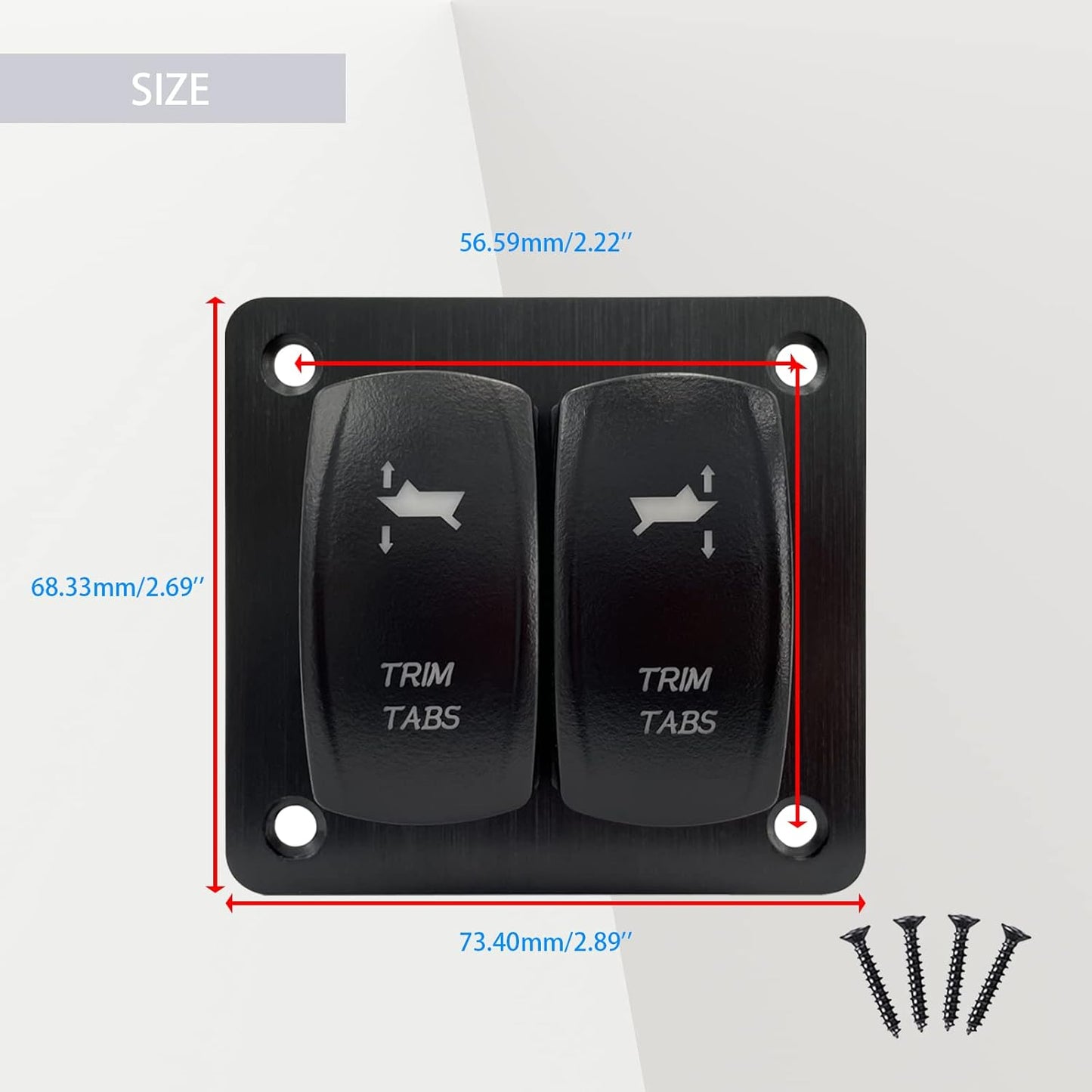 Trim Tabs Switch Panel (ON)-Off-(ON) Momentary Rocker Switch Panel for Marine Boat Console 12V/20A 24V/10A Waterproof IP68
