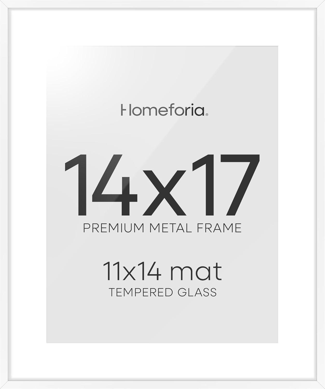 Homeforia 14x17 Picture Frame White, High End Metal 14 x 17 Poster Frames with Mat 11 x 14 for Photo, 14x17 White Frame Matted to 11x14 inch Print, 17x14 Thin Frame, Tempered Glass, Wall Kit, Set of 1