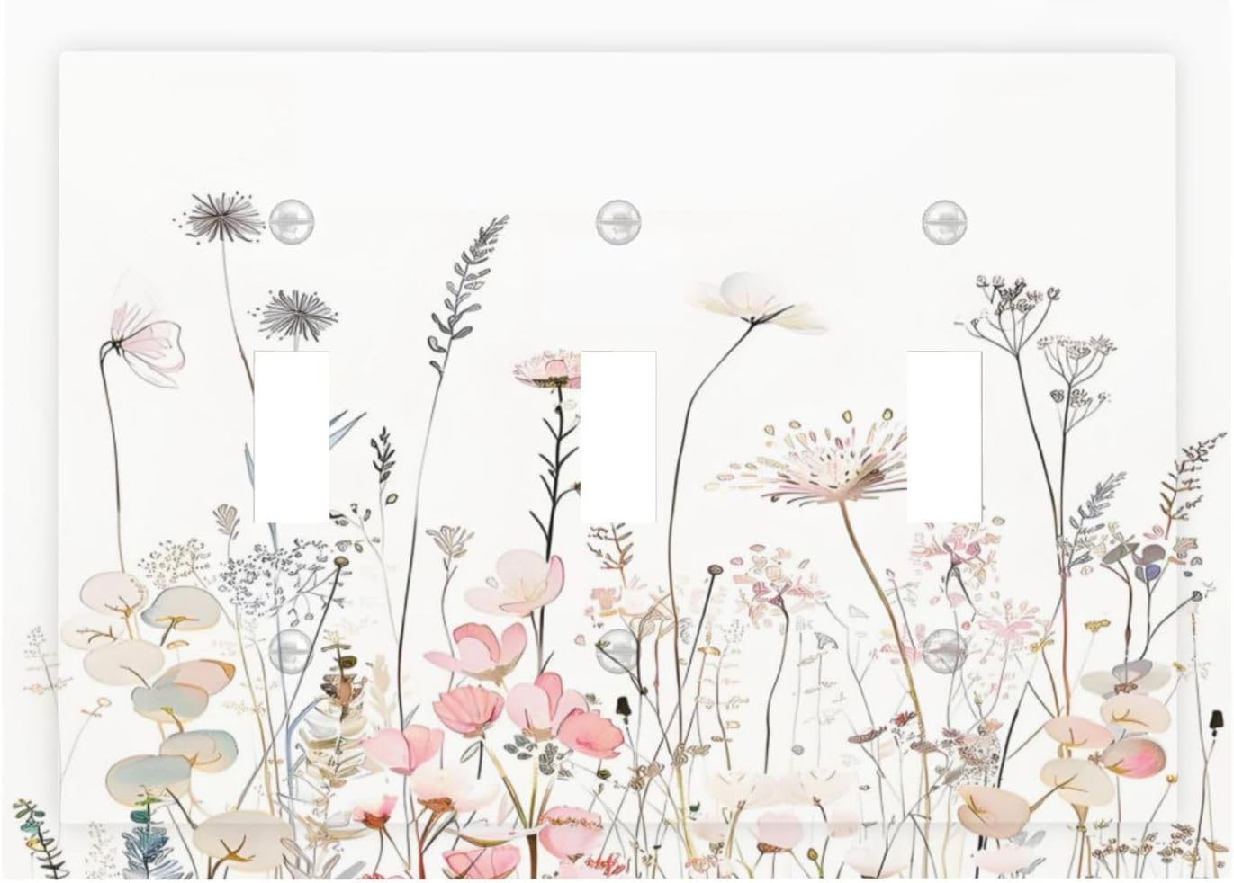Floral Watercolor Wildflower Dandelion Plant Decorative Switch Plates 3 Gang Wall Plate Triple Toggle Light Switch Cover Faceplate Electrical Wall Panels for Farmhouse Bed Room Decor