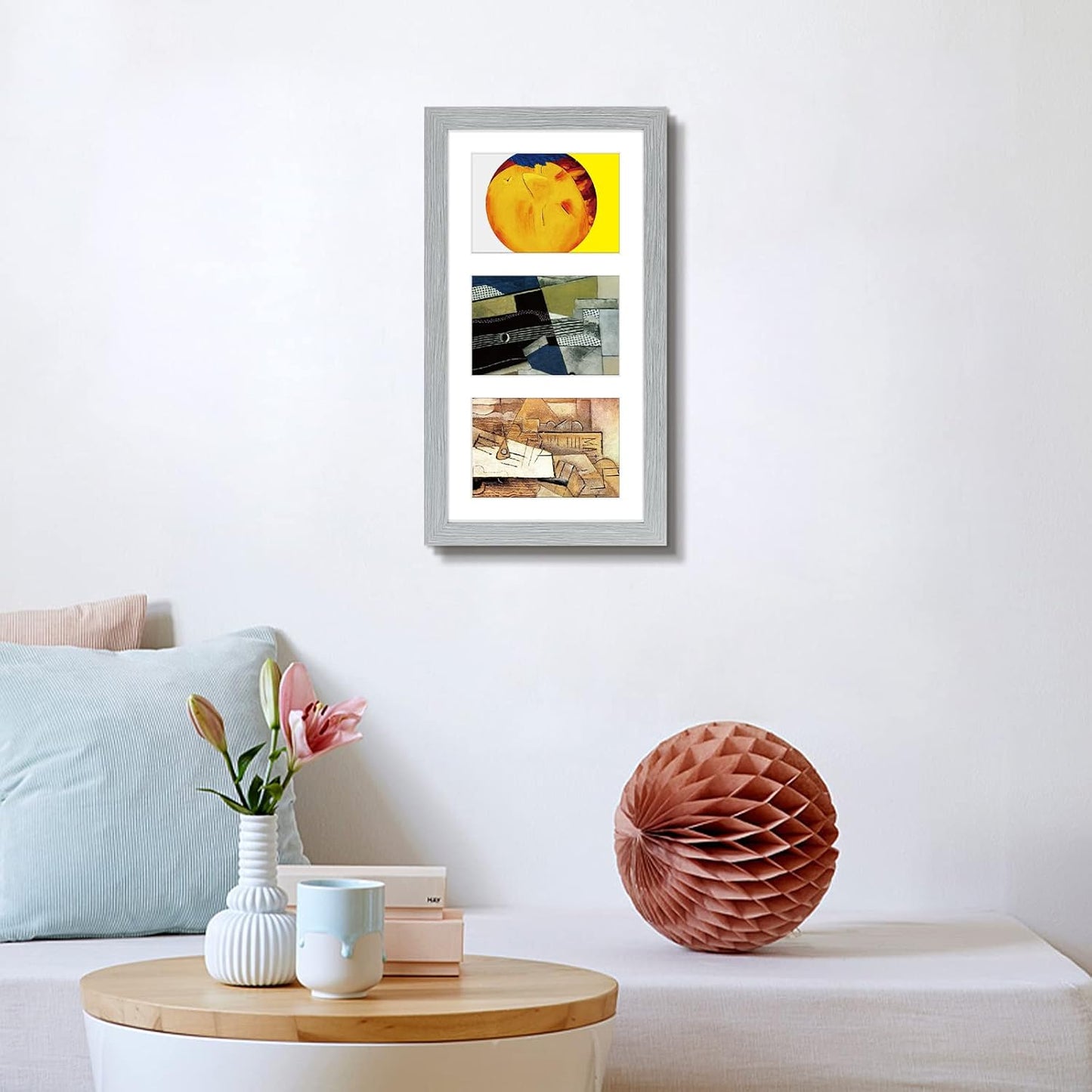 Golden State Art, 9x18 Grey Wood Frame - White Mat for Three 5x7 Pictures - Sawtooth Hangers - Swivel Tabs - Wall Mounting - Landscape/Portrait - Real Glass - Collage Frame