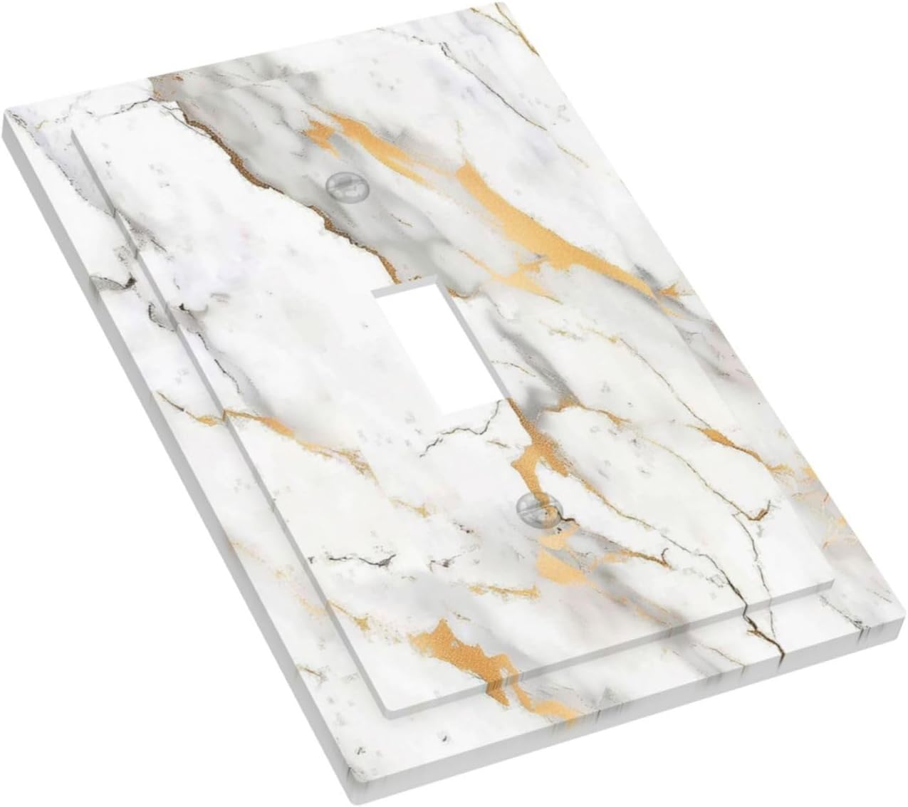 Decorative Light Switch Cover Marbling Style White Background Gold Gray Stripes 1 Gang Single Toggle Device Electrical Faceplate Switchplates Decorator Outlet Wall Plate For Bathroom