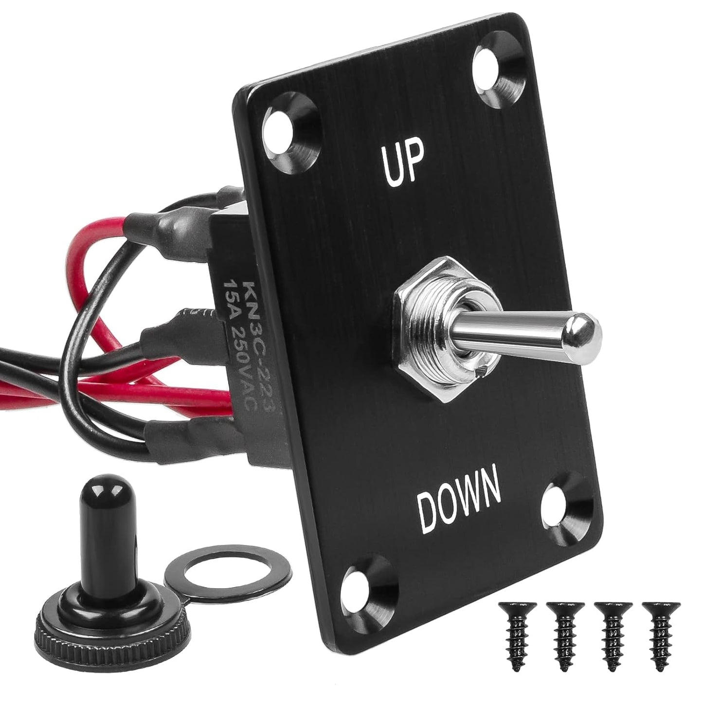 Button Switch Rocker Switch Toggle Switch Self Reset Six Pin Three Position UP/Down Prewired Power Transfer Switch with Mounting Plate,Waterproof Cap.