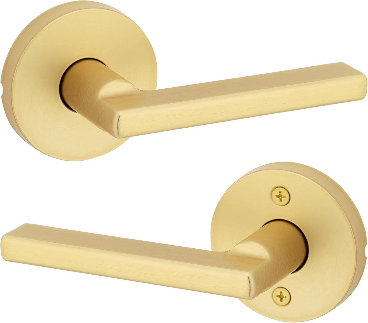 Kwikset Halifax Interior Passage Door Handle, Lever for Closet and Hallway Doors, Reversible Non-Locking Handle Lever, Satin Brass, with Microban Protection