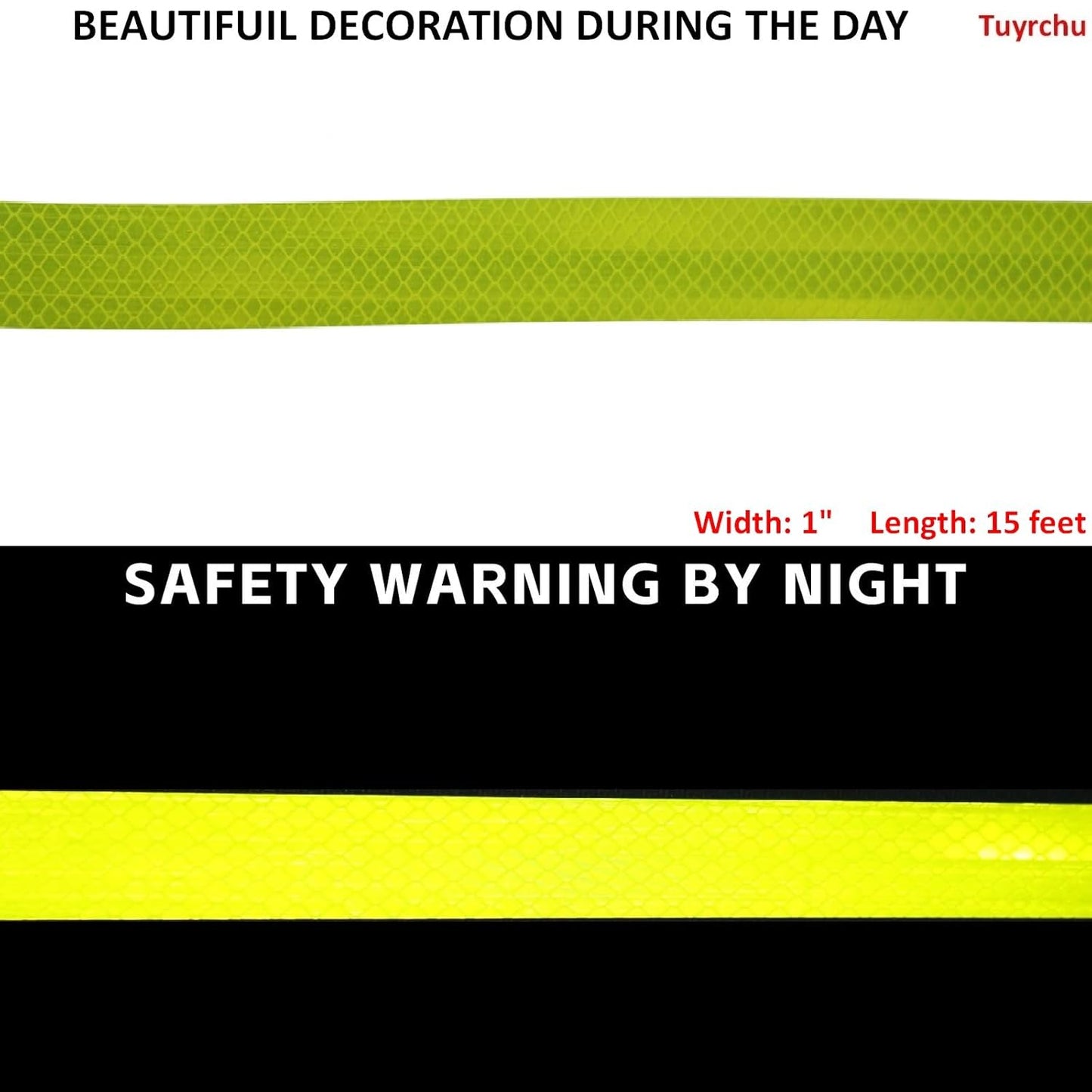 Non Fading Fluorescent Yellow Reflective Tape Outdoor Waterproof 1 inch, High Visibility Warning Safety Industrial Marking Tape (15 feet)