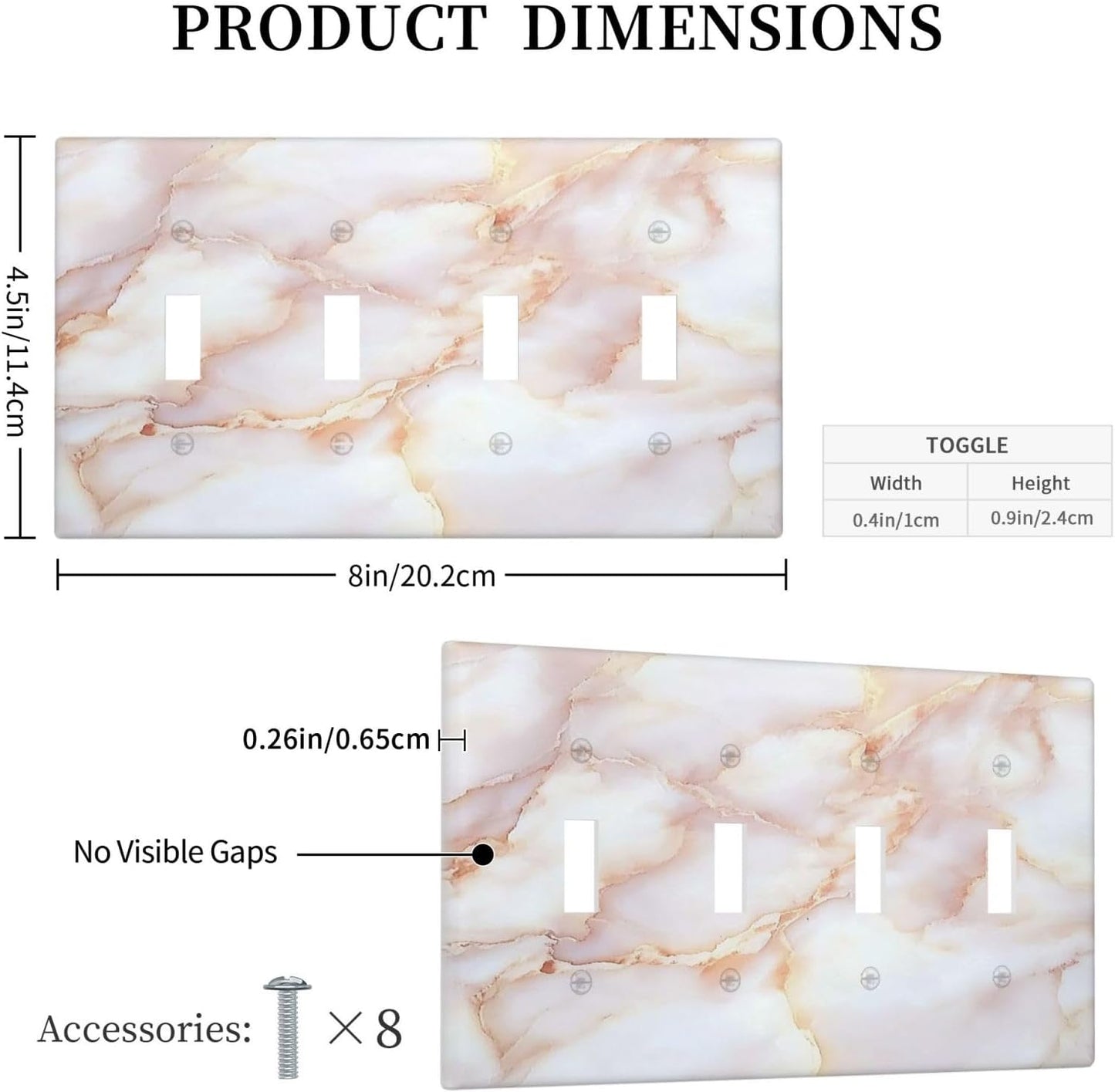 Light Switch Covers Pink Jade Marble Granite Quad Toggle Electrical Faceplate 4 Gang Wall Plate Decorative Switch Plates For Bathroom Kitchen Decor