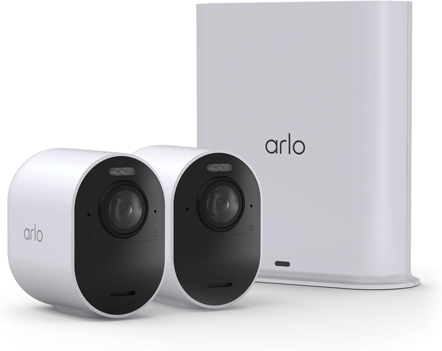 Arlo Ultra Security Camera 4K HDR (3rd Gen, 2025 Release) + SmartHub, Battery Power, Emergency Response, AI Event Captions, 1-Month Trial of Secure Plan, 180° Field of View, 3 Cam, White