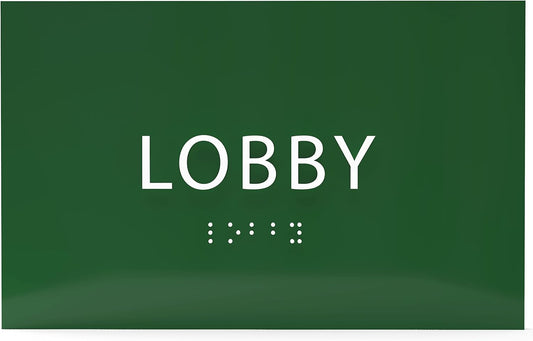 6" X4" Lobby Sign - Tactile Graphics Grade 2 Braille Text Reception Area Sign| Utility ADA Compliant Wall Mount Plastic Signs For Hospital, Offices, Businesses & Apartments