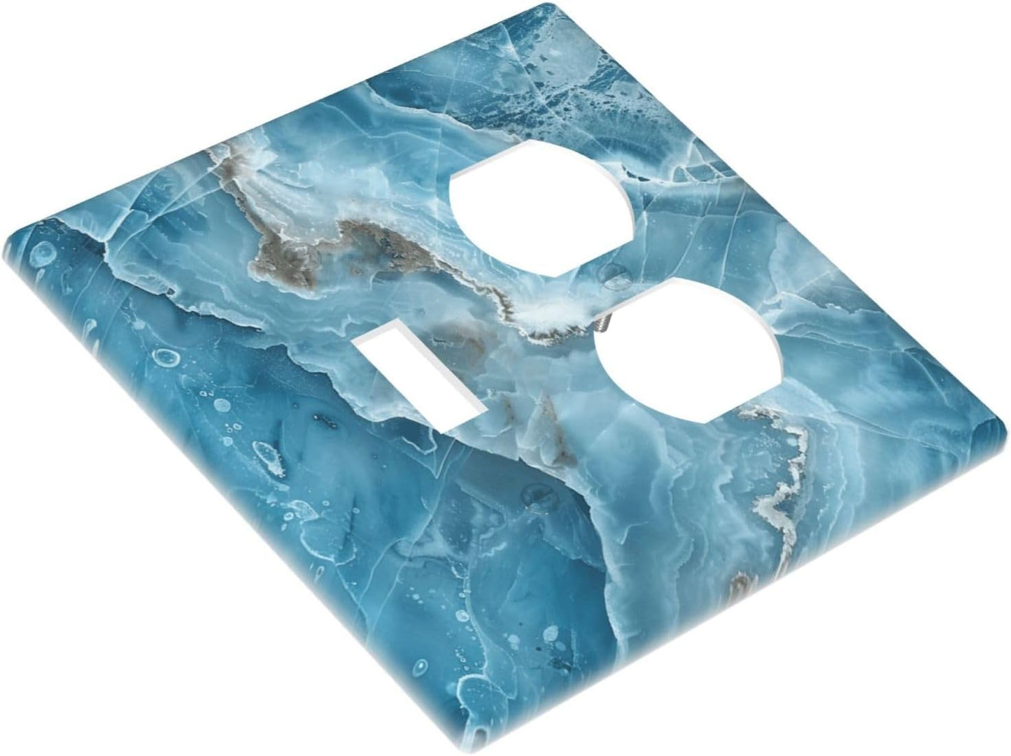 Decorative Outlet Covers Abstract Watercolor Blue Marble Texture 2 Gang Light Switch Cover Plate Single Toggle Duplex Wall Plates for Electrical Outlets Switch Plate Covers for Home Decor