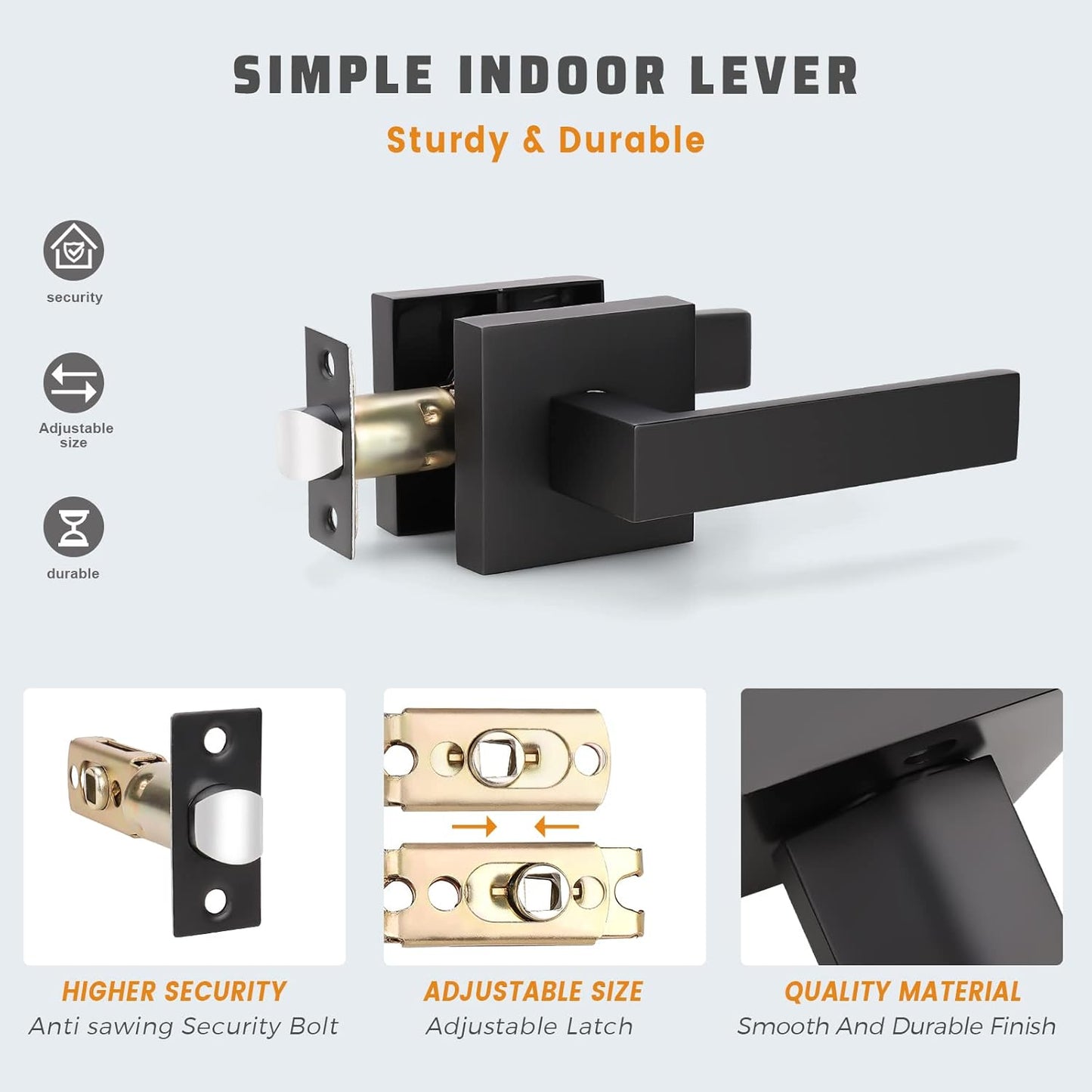 KNOBWELL 5 Pack Heavy Duty Matte Black Door Handle, Interior Door Handle Passage Lever Hall and Closet Doorknob, Left or Right Handing, 2.07 lb One Lever