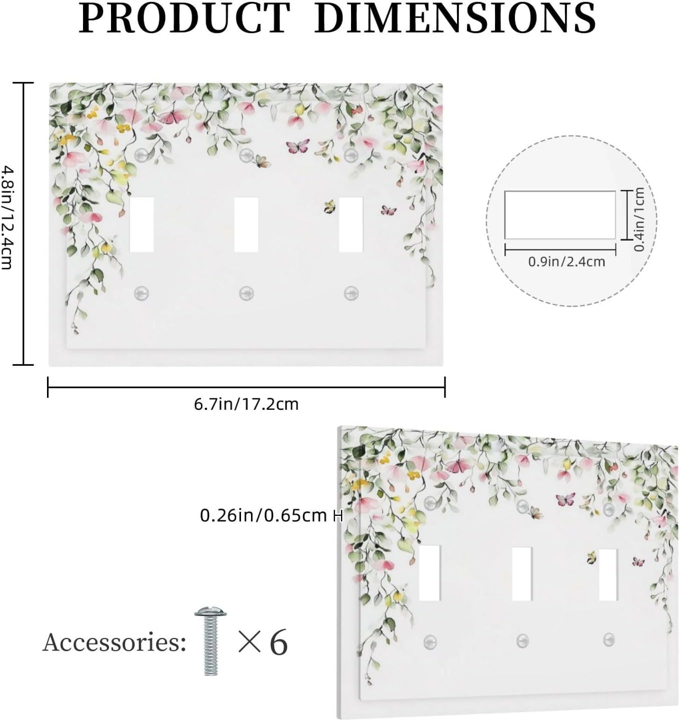 Watercolor Flowers Vine Colorful Butterfly Floral Decorative Switch Plates 3 Gang Wall Plate Triple Toggle Light Switch Cover Faceplate Electrical Wall Panels For Bed Room Living Room Decor