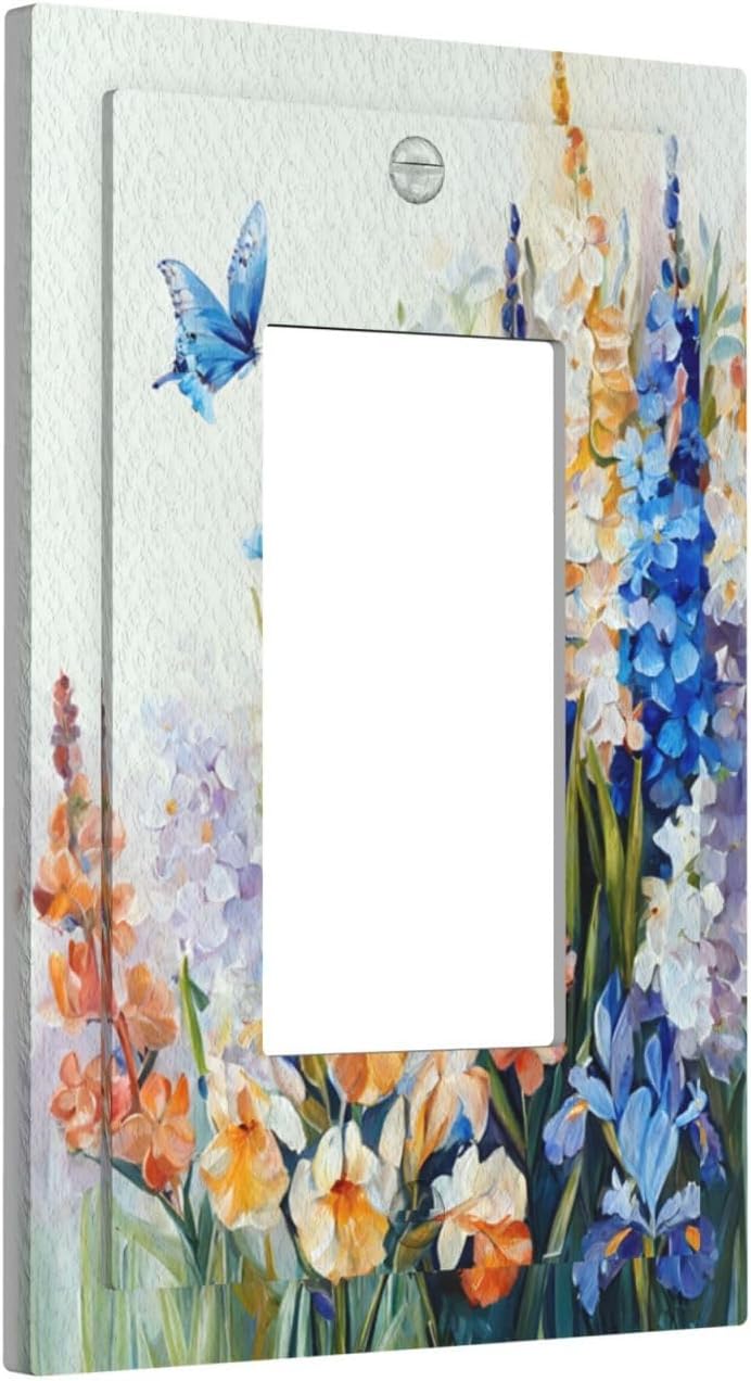 Decorative Outlet Covers Rustic Colorful Floral Garden Flowers 1 Gang Rocker Light Switch Cover Plate Single Decora Light Switch Covers Wall Plate Faceplate for Country Bedroom Home Decor