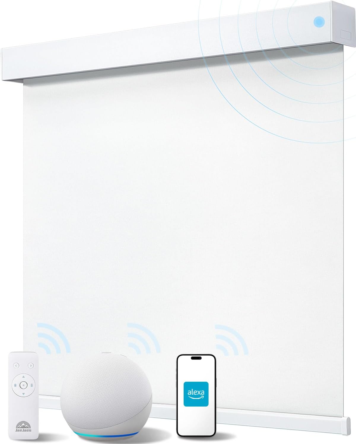 Smart Roller Shades for Windows, Alexa Blackout Motorized Blinds with Remote Control, Easy Install Automatic Electric Blinds for Indoor (50" W x 72" H, White)
