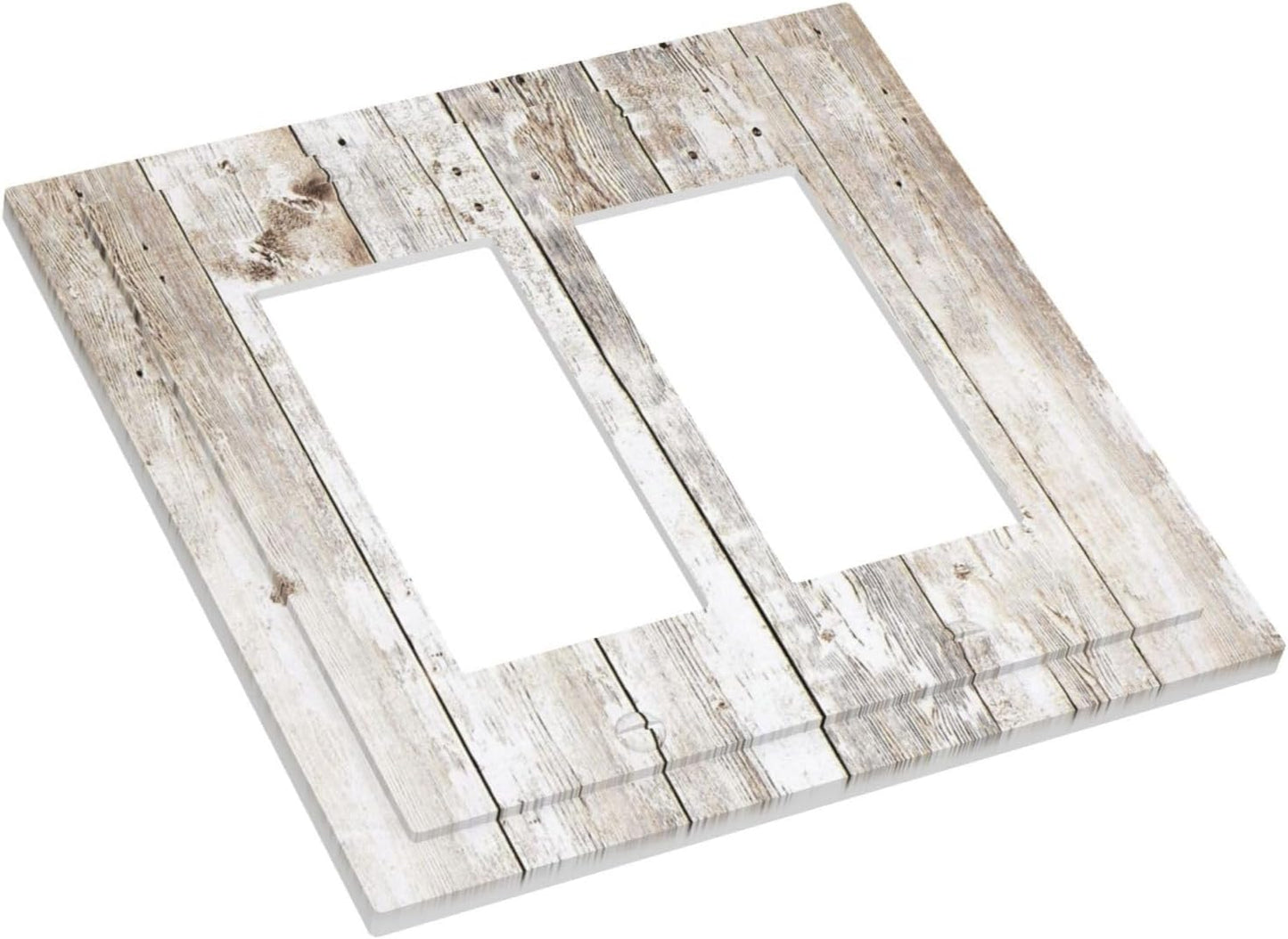 Vintage Light Wood Retro Rustic White Gray Oak Print Decorative Outlet Covers 2 Gang Double GFCI Rocker Electrical Wall Panels Light Switch Cover Plate for Farmhouse Home Decor