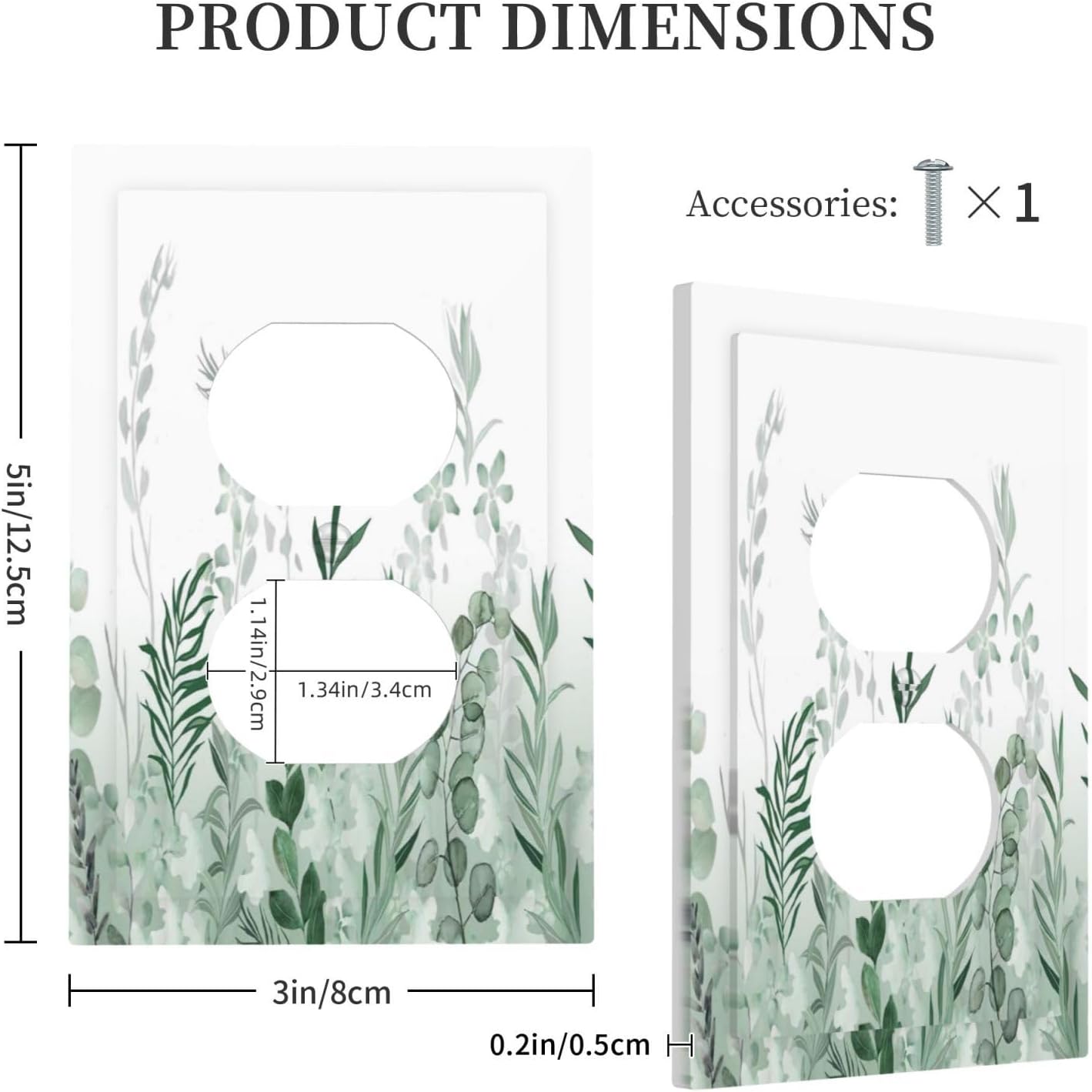 Watercolor Green Leaf Rustic Plant Eucalyptus Flowers Outlet Covers 1 Gang Duplex Light Switch Cover Decorative Switch Plates Electrical Receptacle Faceplate Wall Plate for Bed Room Living Room Decor