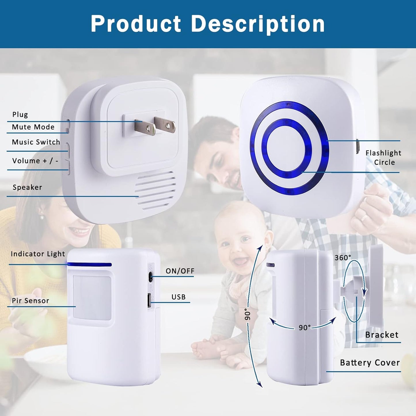 Motion Sensor Alarm - Seanme Wireless Driveway Alarm 100m Long Distance Signal Transmission, Home Security Alarm System Motion Sensor Doorbell with 38 Chime Tunes, 4 Volume Levels
