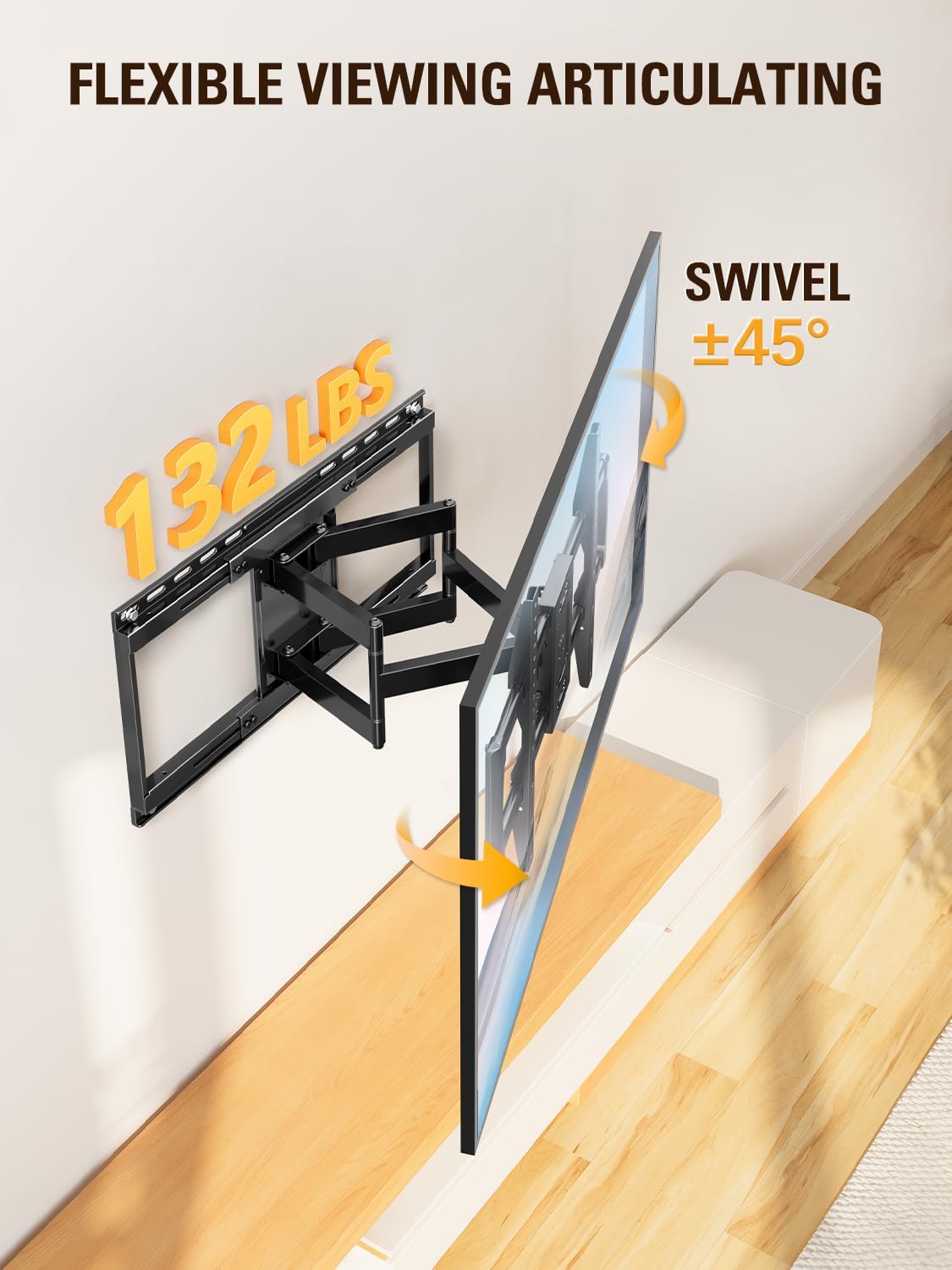 Mounting Dream Sliding TV Wall Mount for 42-86" TVs, Full Motion Articulating Dual Arms, Easy TV Centering, Max VESA 600x400mm, 132 lbs, MD2198