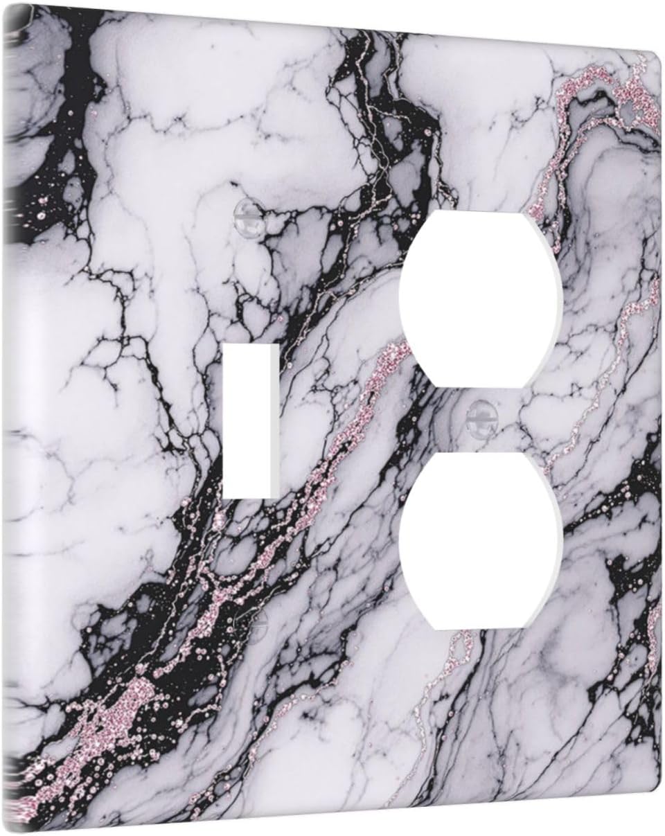 Wallplates White Marble Pattern Black Lines Pink Lines 1 Toggle 1 Duplex Switch Plate Electrical GFCI Faceplate Decorative Light Switch Covers for living Room Office Decor