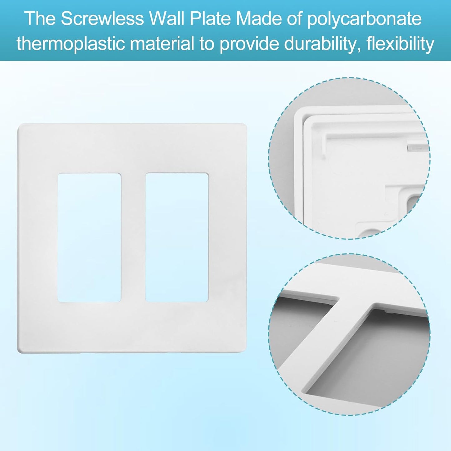 2-Gang Decora Screwless Wall Plate 80309-SW,Child Safe Outlet Cover 80309-SW,Screw Smooth Face Switch Plates Screwless Wall Plate 2-Gang Receptacle Outlet Cover 2 Pack