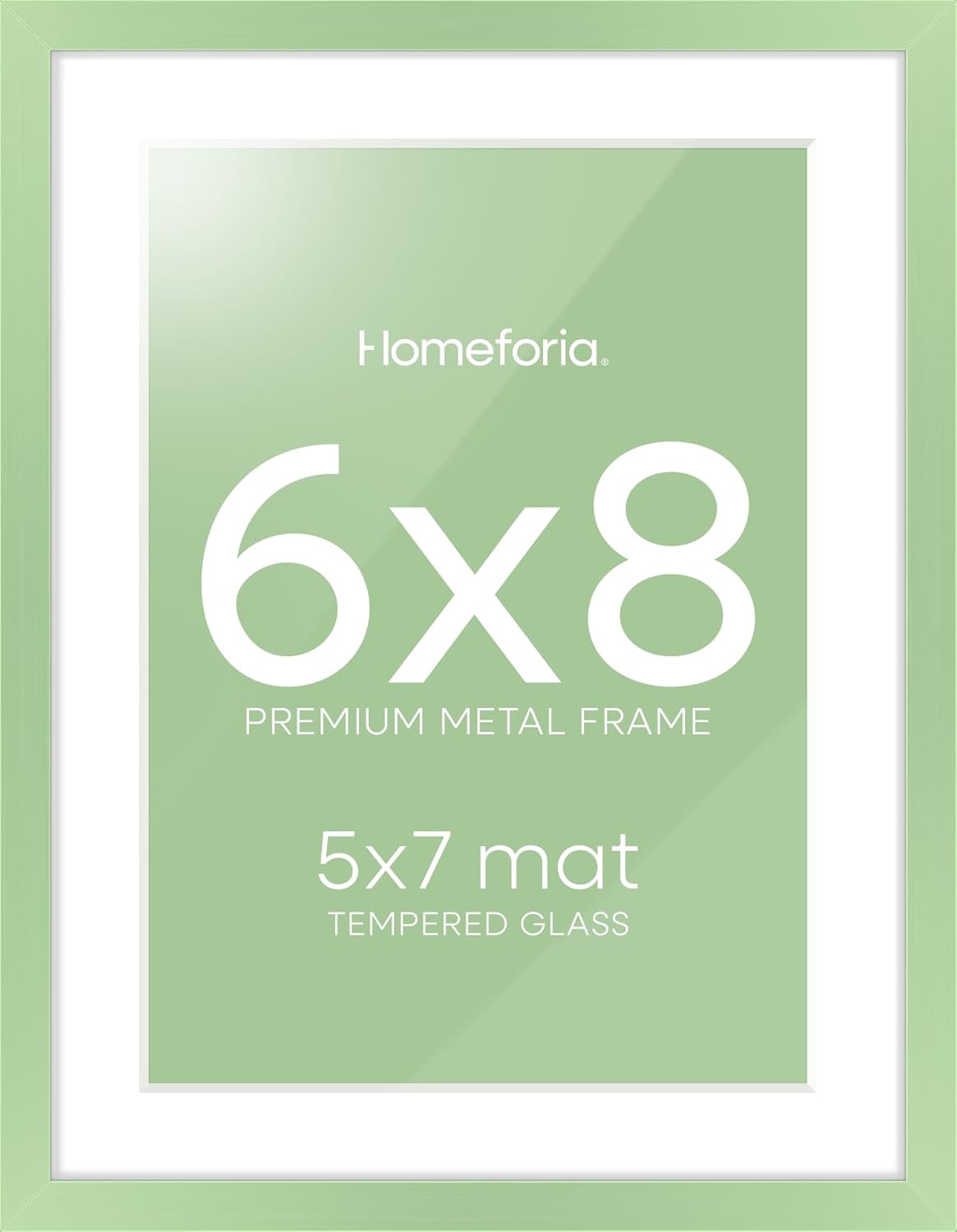 Homeforia Sage Green 6x8 Picture Frame, High End Metal 6 x 8 Frames with Mat 5 x 7 for Photo, 6by8 Desk Frame Matted to 5x7 inch Art, 6 by 8 Wall or Tabletop Frames, Tempered Glass, Wall Kit, Set of 1