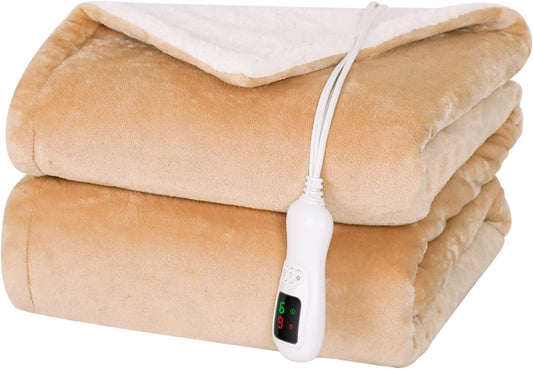 Electric Heated Blanket Throw Size, Washable Blanket Warmer for Home for Adults, Fast Heating, Super Cozy Soft Flannel 50" x 60", 9 Heat Levels, 1-9H Auto-Off, ETL Certified, Camel