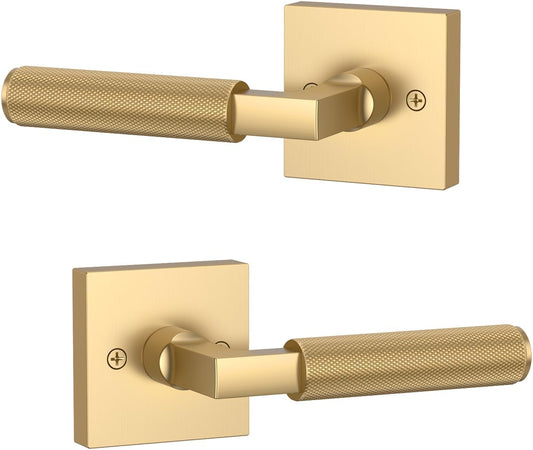 Asidrama 2 Pack Champagne Bronze Dummy Door Handles, Non-Turning Decorative Door Lever with Door Knobs for Closet, French Double Doors, Pantry & Interior Push/Pull Use 09
