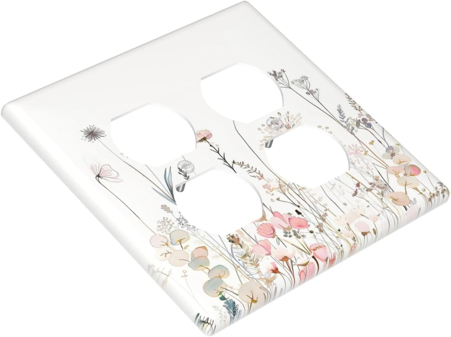 Floral Watercolor Wildflower Dandelion Plant Outlet Covers 2 Gang Double Duplex Decorative Light Switch Covers Electrical Wallplates Socket Faceplate for Farmhouse Bed Room Decor