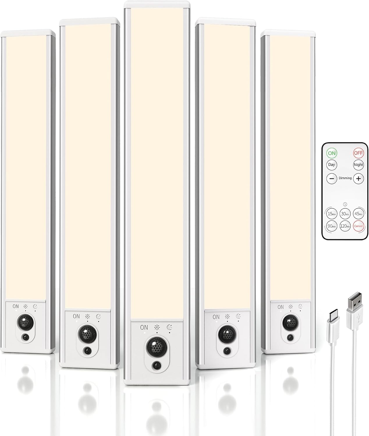 EZVALO 5 Pack Under Cabinet Lighting, Rechargeable Motion Sensor Light, LED Closet Lights Wireless, 3500K Dimmable, Timer, Magnetic, with Remote Control for Kitchen, Closet, Stair