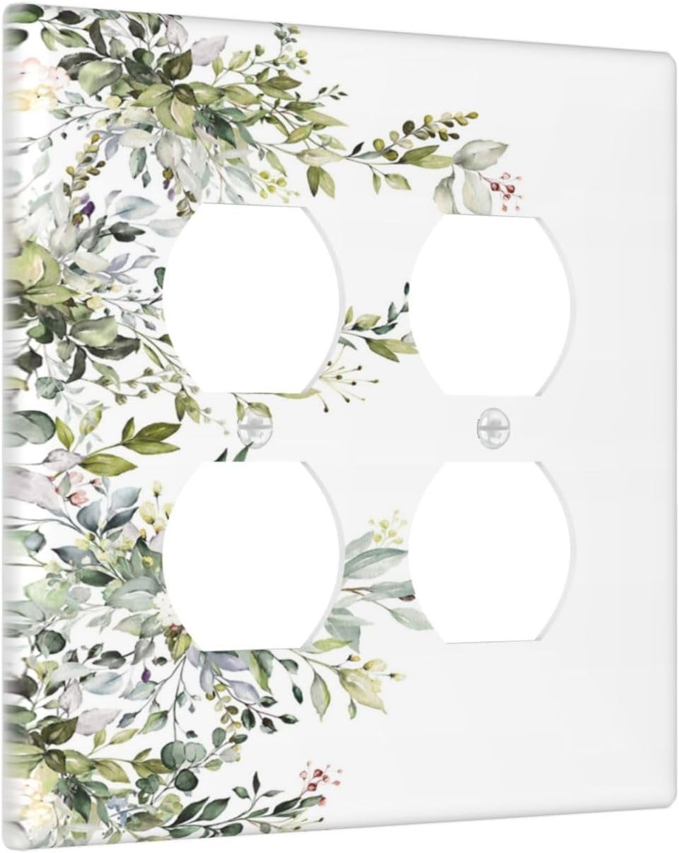 Decorative Outlet Covers Rustic Eucalyptus Leaves Green Leaf 2 Gang Wall Plate Double Duplex Light Switch Cover Switch Plate Covers for Country Bedroom Home Decor
