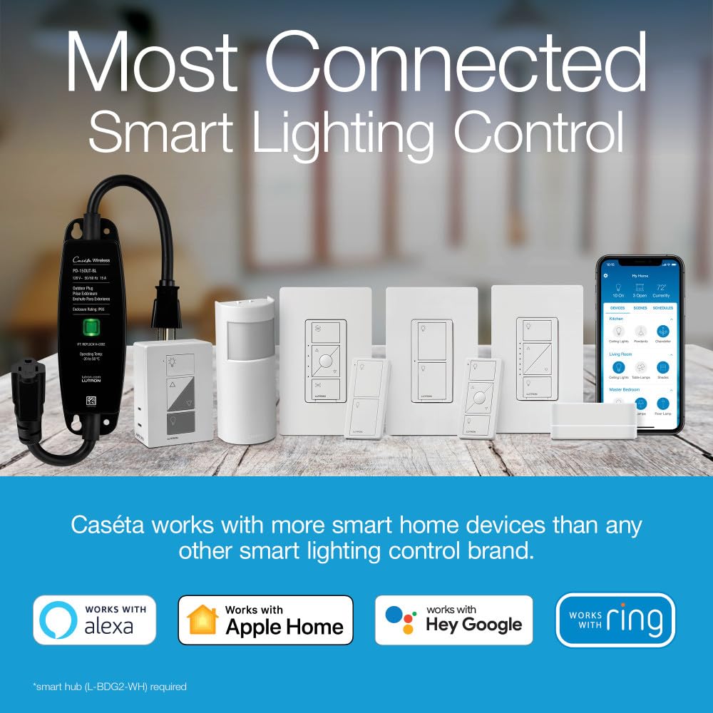 Lutron Caseta Original Smart Dimmer Switch (Lutron Smart Hub Required), for LED Lights, 150 Watt, Single-Pole/3-Way, No Neutral Required, PD-6WCL-BL, Black