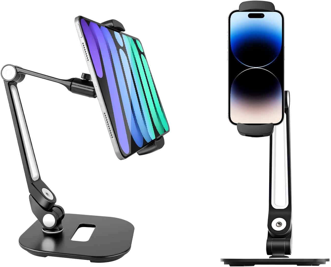 Tablet Stand Universal Holder for 4.9" - 12.9" Devices, 360° Rotating Security Stand for iPad, iPad Air, Samsung, Height Adjustable Foldable Table Top(Black)