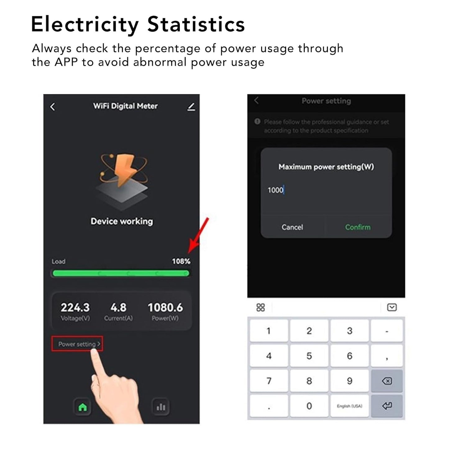 Smart Home Energy Monitor, Electricity Usage Monitor Smart with 200ACT Current Transformer 90‑250VAC, Single Phase Energy Meter | Clamp Energy Monitor | Home Power Monitor