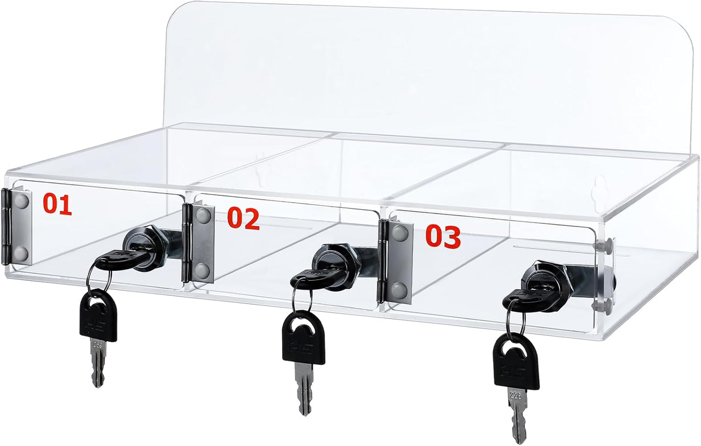 Threan 3 Slot Cell Phone Storage Box, Clear Cell Phone Storage Cabinet Wall Mounted, Including Door Locks and Keys for Office School Factory Classroom Students Staff