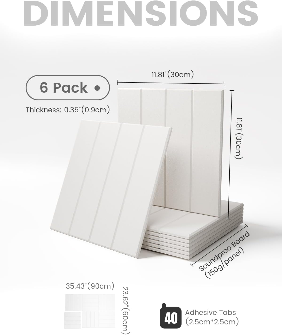Felt Bulletin Board Tiles Large 36" x 24"Cork Board Alternative-6 Pack with 40 Adhesive Tabs, Thick Slat Wall Panels for Office Decor, Push Pin Board Wall Organizer Alternative - Milky White