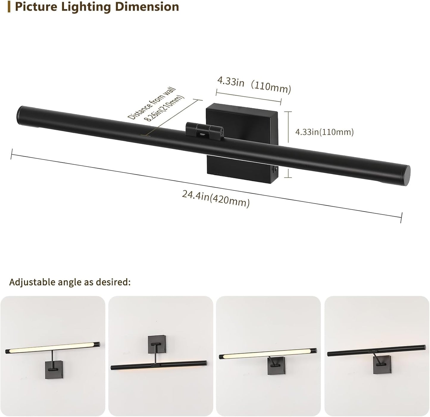 Joosenhouse Battery Operated Picture Lights for Wall Rechargeable Art Lighting for Paintings Wireless Gallery Lights with Remote Control and Timed Dimmable with Single Swing Arm 24.4 Inch Black