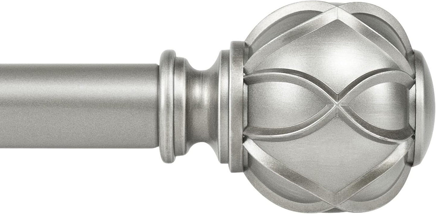 KAMANINA 1 Inch Curtain Rod Telescoping Single Drapery Rod 36 to 72 Inches (3-6 Feet), Antique Silver Curtain Rods for Windows 24 to 68 Inches, Netted Texture Finials