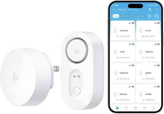 GoveeLife Upgraded Smart Water Leak Detector 1s with 1804ft Ultra-Long Range, WiFi Water Sensor with SMS/Email/APP Push and Sound Alarm,5-Year Battery Life, 1 Pack, Suit for Home, Basement, Kitchen