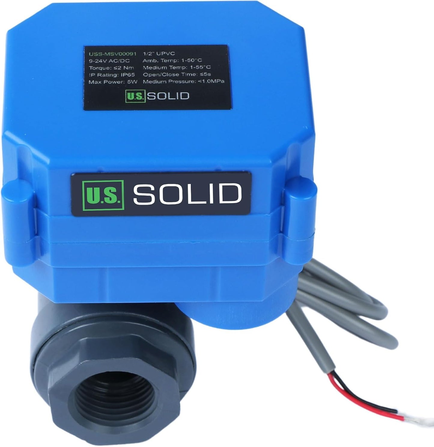 U.S. Solid 1/2” UPVC Motorized Ball Valve - Plastic Electrical Ball Valve with Full Port, 2 Wire Auto Return, 9-36V AC/DC, Normally Closed(Pack of 20)