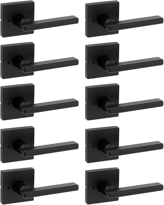 Kwikset Halifax Interior Privacy Door Handle with Lock, Door Lever for Bathroom and Bedroom, Matte Black, Reversible Keyless Turn Lock, with Microban Protection, 10 Pack