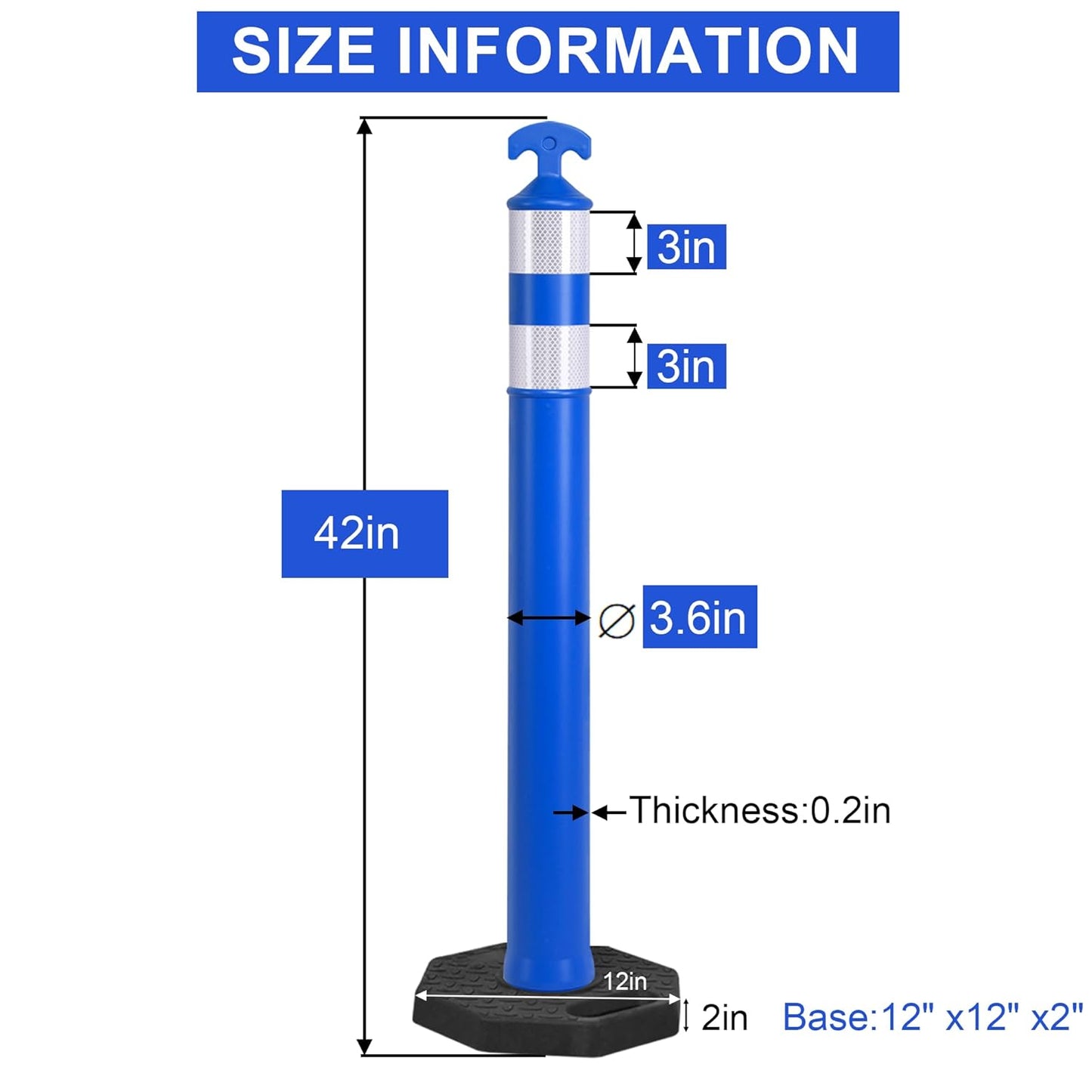 OrangeStar 9-Pack 42" Traffic Delineator Post Cones with Heavy Duty Rubber Base, Blue Safety Cones for Road, Parking Lot, Warehouse, Construction Zone Safety