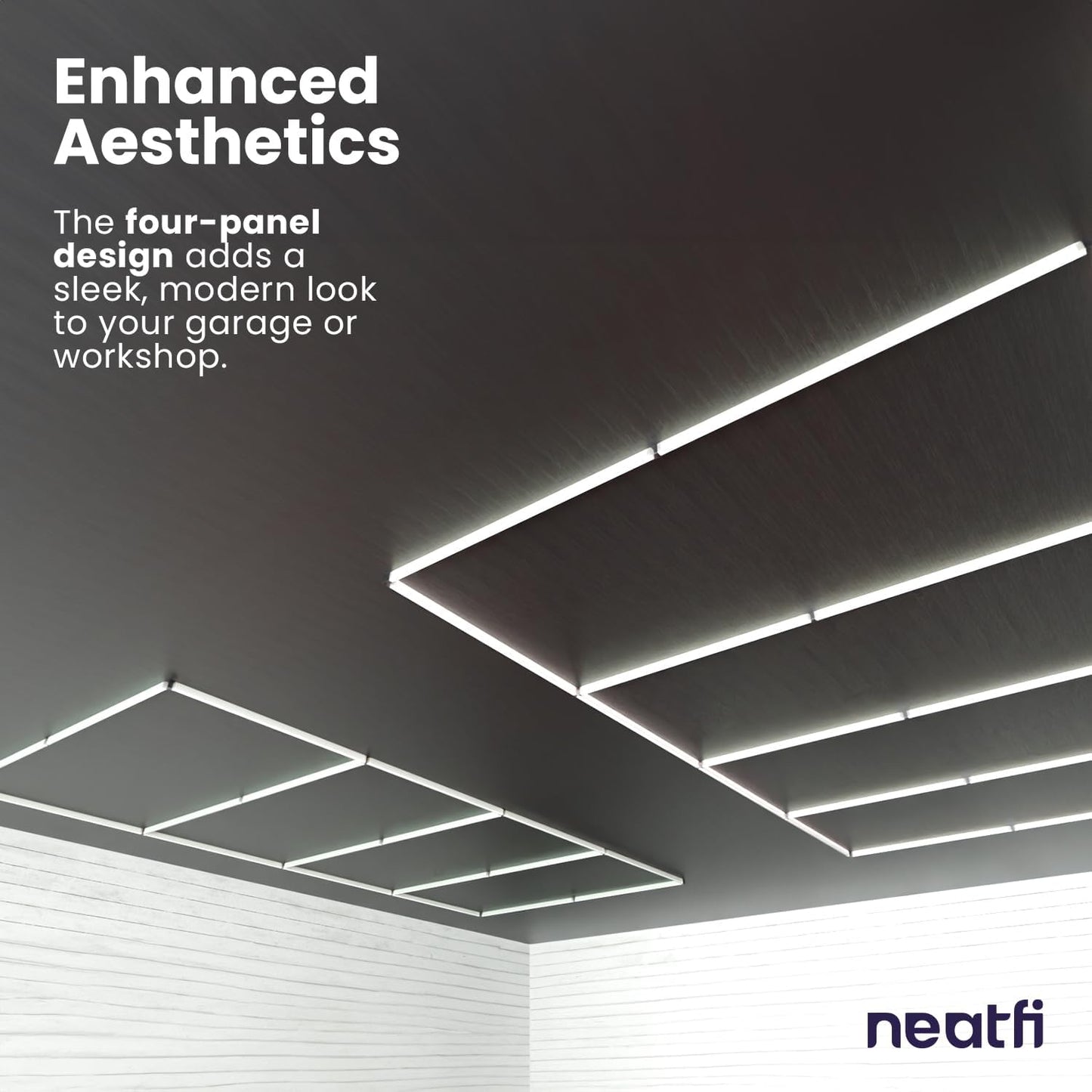 Neatfi LED Garage Ceiling Light, 31,680 Lumens, 6500K, 288W, Ultra-Bright Shop Light for Auto Shops, Car Detailing, Barber Shop, Beauty Salon, Basement, Warehouse, and Gym (4 Panels, Cool White)