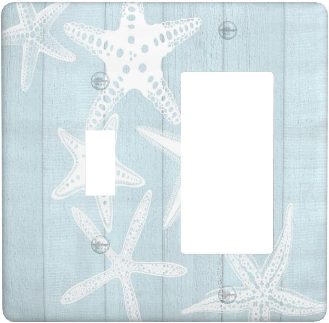 Beach Starfish Vintage Wood Rustic Country Ocean Outlet Covers 1 Toggle 1 Rocker Combination Decorative Wall Plate Electrical Switch Plates Light Switch Cover Plate for Farmhouse Kids Room Decor