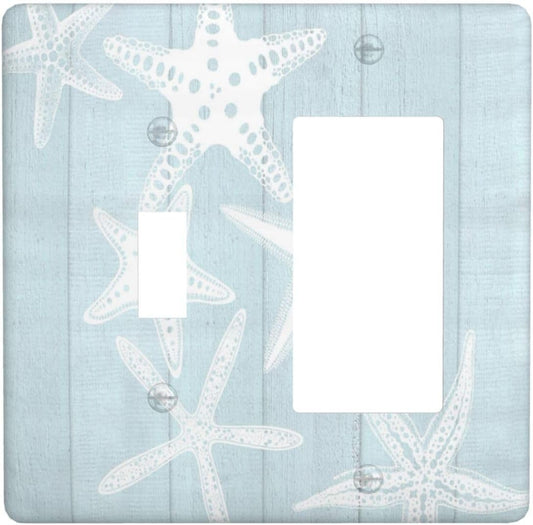 Beach Starfish Vintage Wood Rustic Country Ocean Outlet Covers 1 Toggle 1 Rocker Combination Decorative Wall Plate Electrical Switch Plates Light Switch Cover Plate for Farmhouse Kids Room Decor
